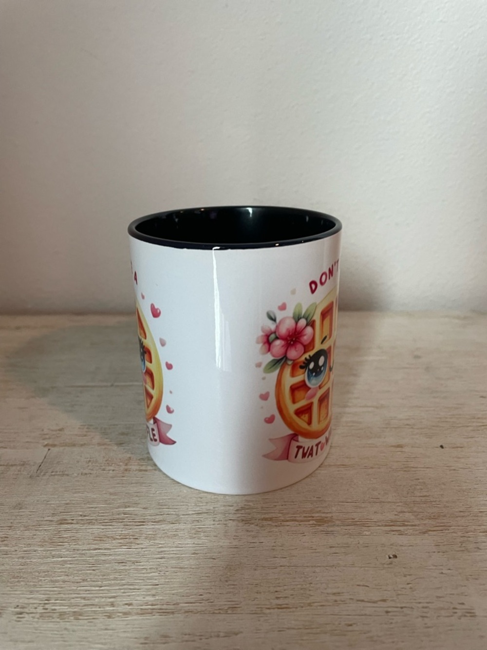 Don't Be A Tw*t Waffle Cute White Ceramic Mug with Black Handle - Picture 4 of 4